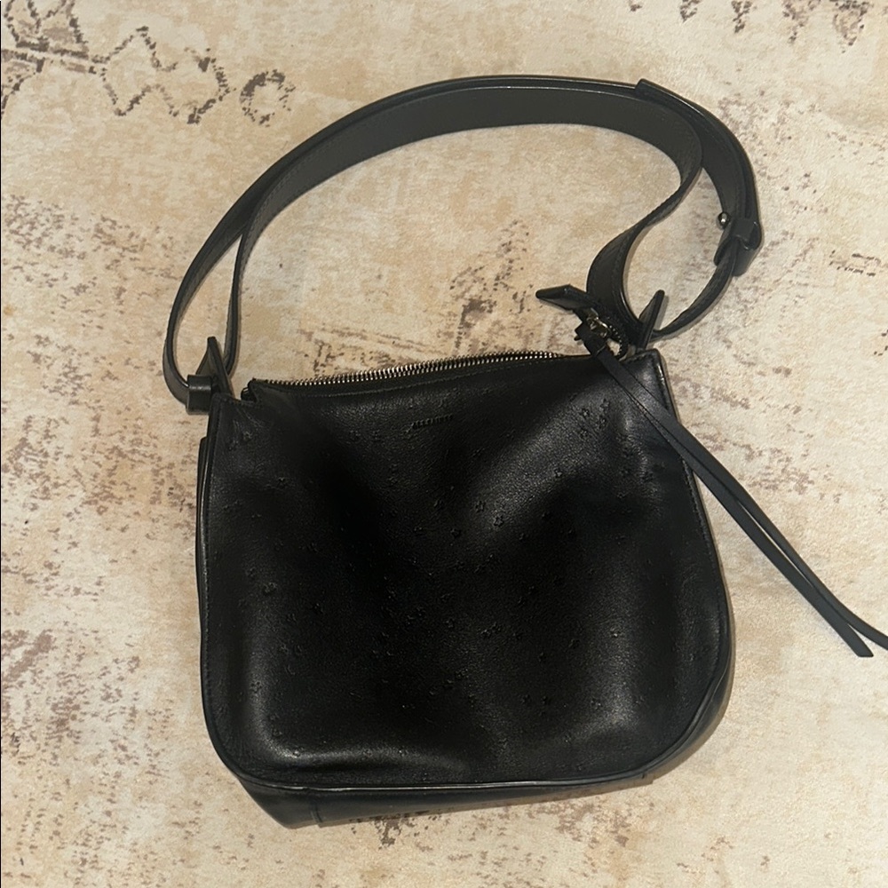 All Saints Mini Star Embossed Black Leather Shoulder Bag